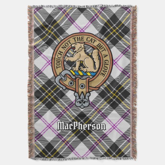 Clan MacPherson Crest over Dress Tartan Deken (Voorkant Verticaal)