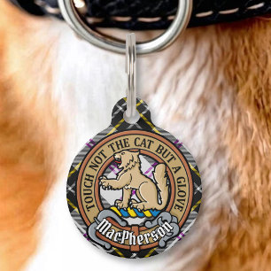 Clan MacPherson Crest over Dress Tartan Huisdierpenning