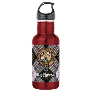 Clan MacPherson Crest over Dress Tartan Waterfles