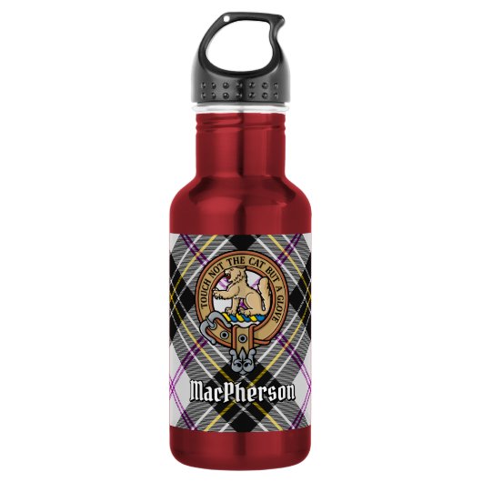 Clan MacPherson Crest over Dress Tartan Waterfles (Voorkant)