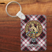 Clan MacPherson Crest over jacht op Tartan Sleutel Sleutelhanger (Voorkant)