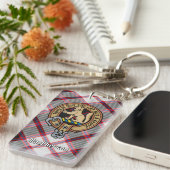 Clan MacPherson Crest over jacht op Tartan Sleutel Sleutelhanger (Voorkant Rechts)