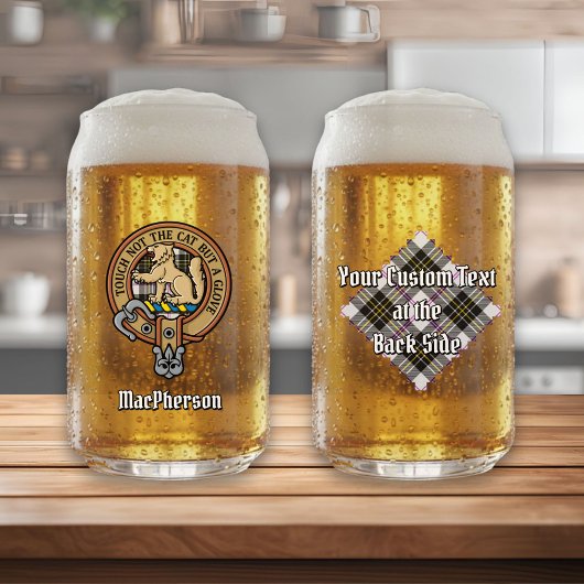 Clan MacPherson Crest over Jurk Tartan Blikvorm Glas