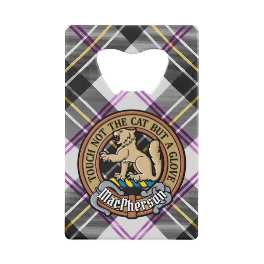 Clan MacPherson Crest over Jurk Tartan Creditkaart Flessenopener (Voorkant)