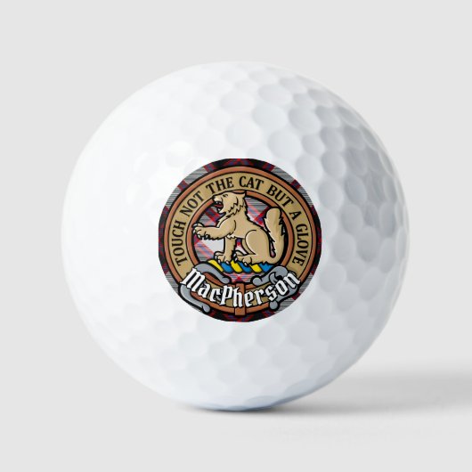 Clan MacPherson Crest over Jurk Tartan Golfballen (Voorkant)