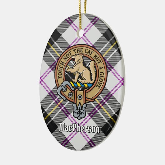 Clan MacPherson Crest over Jurk Tartan Keramisch Ornament (Links)