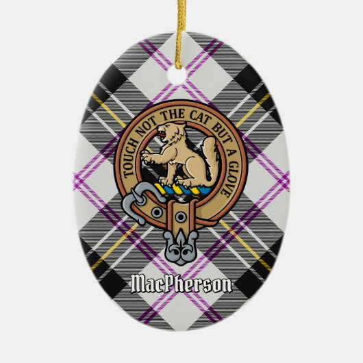 Clan MacPherson Crest over Jurk Tartan Keramisch Ornament (Voorkant)