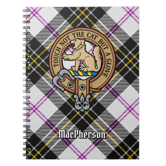 Clan MacPherson Crest over Jurk Tartan Notitieboek (Voorkant)