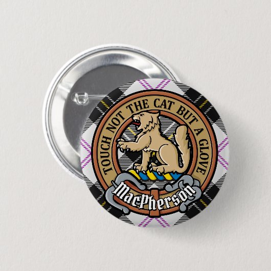 Clan MacPherson Crest over Jurk Tartan Ronde Button 5,7 Cm (Voorkant /achterkant)