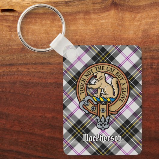 Clan MacPherson Crest over Jurk Tartan Sleutelhang Sleutelhanger (Voorkant)