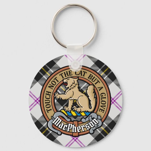 Clan MacPherson Crest over Jurk Tartan Sleutelhanger (Voorkant)