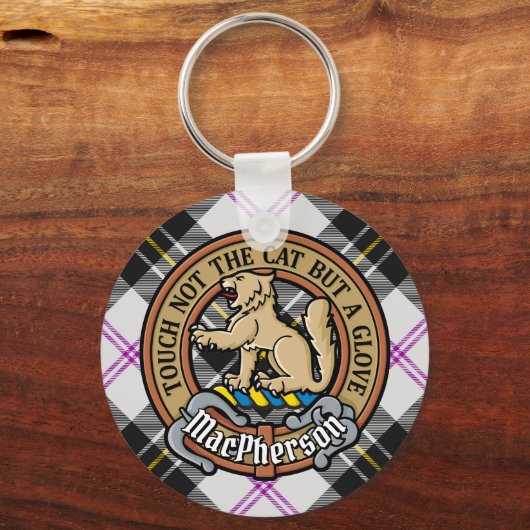 Clan MacPherson Crest over Jurk Tartan Sleutelhanger (Voorkant)