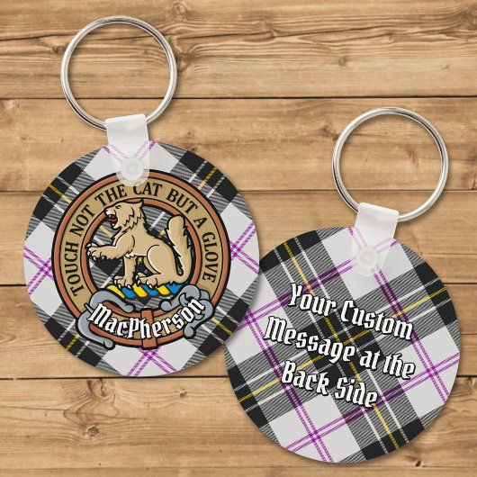 Clan MacPherson Crest over Jurk Tartan Sleutelhanger