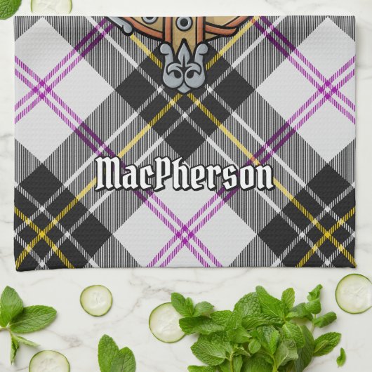 Clan MacPherson Crest over Jurk Tartan Theedoek (Gevouwen)