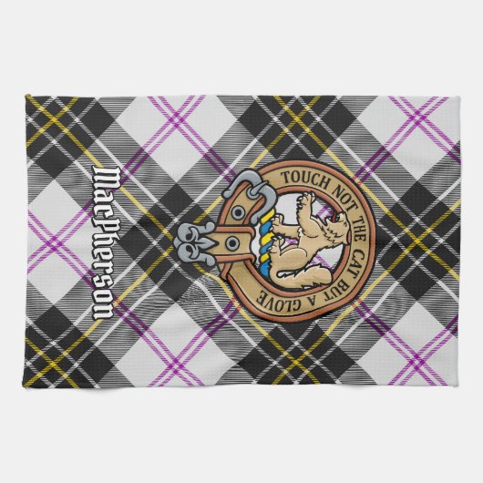 Clan MacPherson Crest over Jurk Tartan Theedoek (Horizontaal)