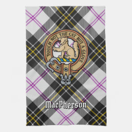 Clan MacPherson Crest over Jurk Tartan Theedoek