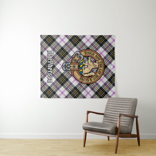 Clan MacPherson Crest over Jurk Tartan Wandkleed (In Situ (horizontaal))