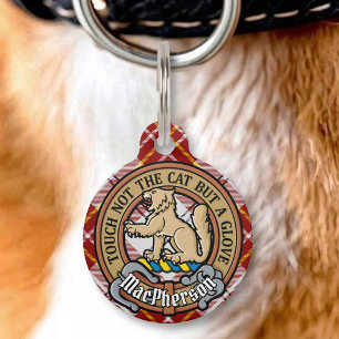 Clan MacPherson Crest over Rode Dress Tartan Huisdierpenning