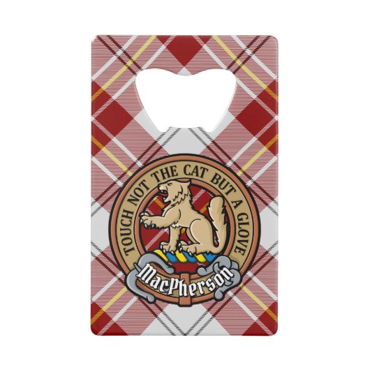 Clan MacPherson Crest over rode jurk Tartan Creditkaart Flessenopener (Voorkant)