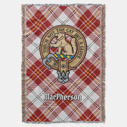 Clan MacPherson Crest over Rode Jurk Tartan Deken (Voorkant Verticaal)