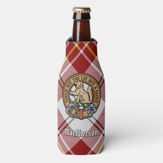 Clan MacPherson Crest over rode jurk Tartan Flesjeskoeler (Fles Voorkant)