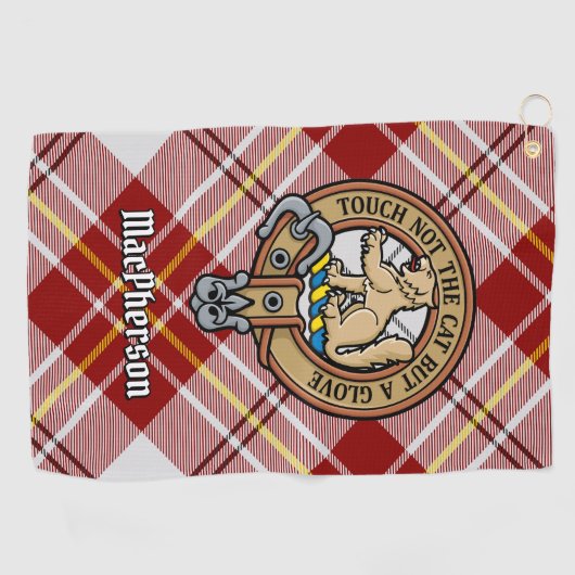 Clan MacPherson Crest over rode jurk Tartan Golfhanddoek (Horizontaal)