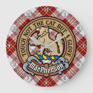 Clan MacPherson Crest over rode jurk Tartan Grote Klok