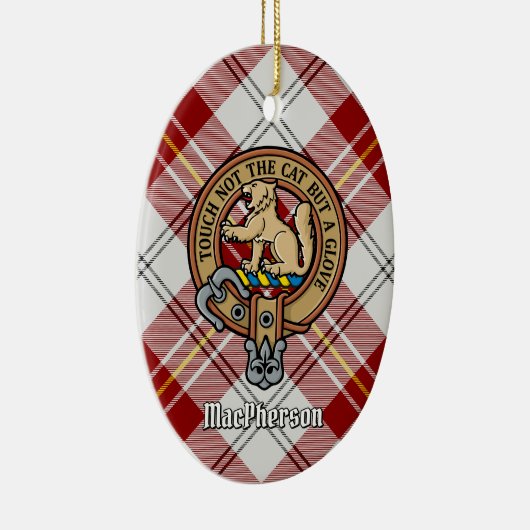 Clan MacPherson Crest over rode jurk Tartan Keramisch Ornament (Rechts)
