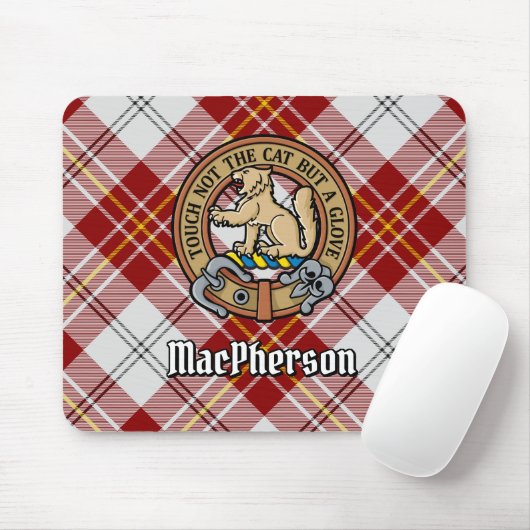 Clan MacPherson Crest over rode jurk Tartan Muismat (Met muis)