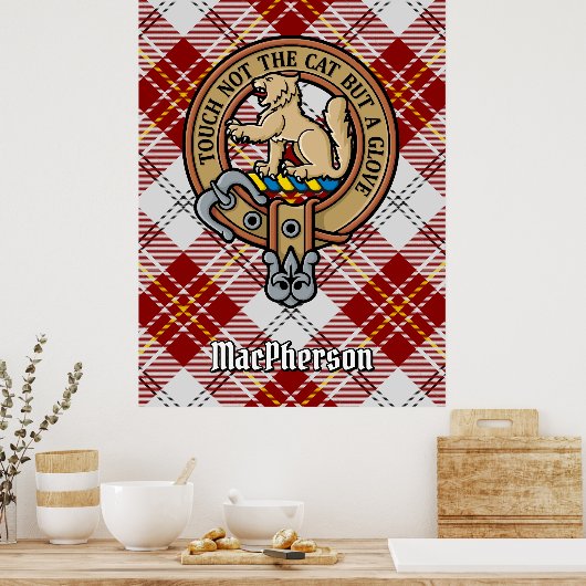 Clan MacPherson Crest over rode jurk Tartan Poster (Keuken)