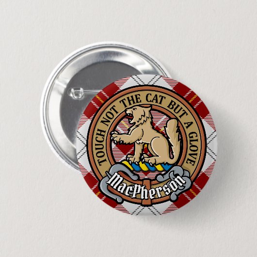 Clan MacPherson Crest over rode jurk Tartan Ronde Button 5,7 Cm (Voorkant /achterkant)
