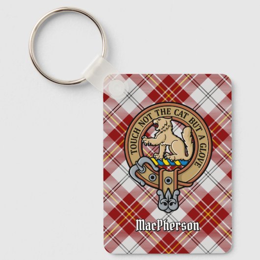 Clan MacPherson Crest over rode jurk Tartan Sleutelhanger (Voorkant)