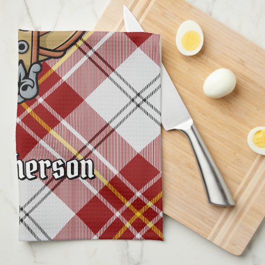 Clan MacPherson Crest over rode jurk Tartan Theedoek (Quarter Fold)