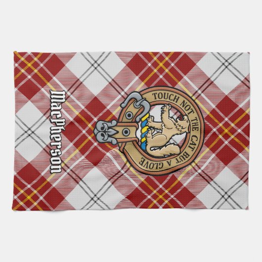 Clan MacPherson Crest over rode jurk Tartan Theedoek (Horizontaal)