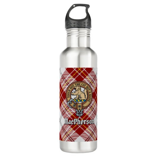 Clan MacPherson Crest over rode jurk Tartan Waterfles (Voorkant)