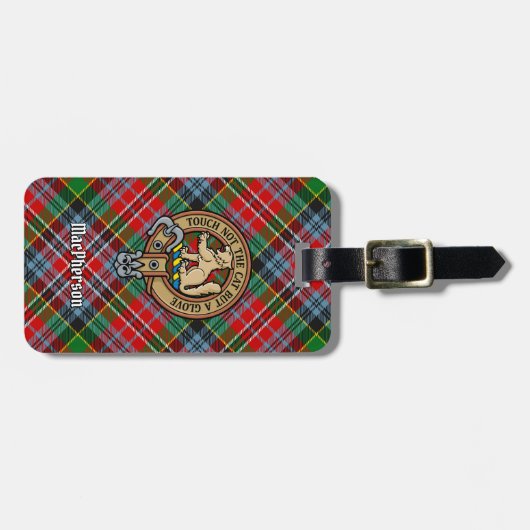 Clan MacPherson Crest over Tartan Bagagelabel (Voorkant horizontaal)