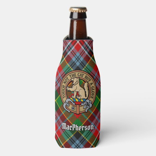Clan MacPherson Crest over Tartan Bottle Cooler (Fles Voorkant)