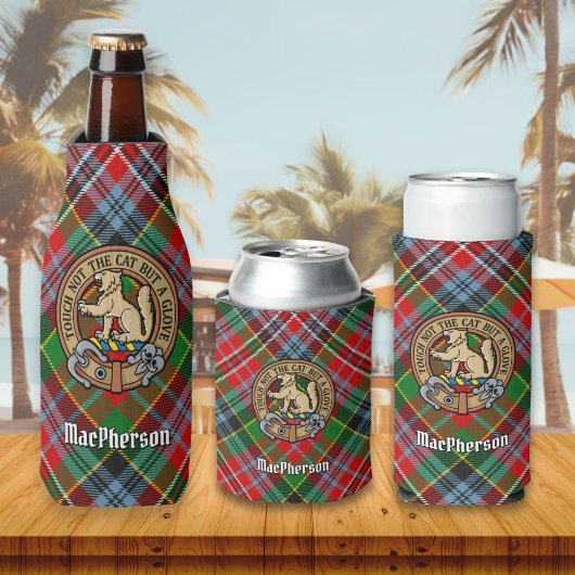 Clan MacPherson Crest over Tartan Bottle Cooler