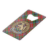 Clan MacPherson Crest over Tartan Creditkaart Flessenopener (Voorkant Gekanteld)