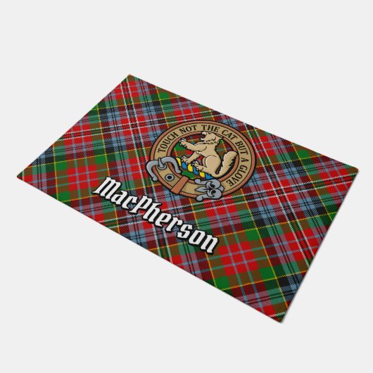 Clan MacPherson Crest over Tartan Deurmat (Schuin)
