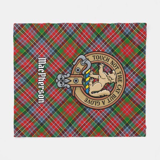 Clan MacPherson Crest over Tartan Fleece Deken (Voorkant (Horizontaal))