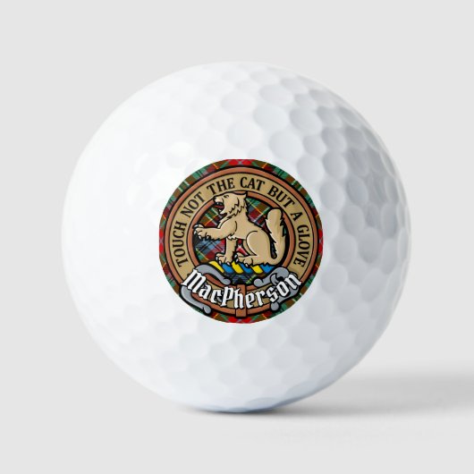 Clan MacPherson Crest over Tartan Golfballen (Voorkant)