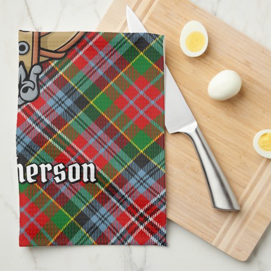 Clan MacPherson Crest over Tartan keukenhanddoek (Quarter Fold)