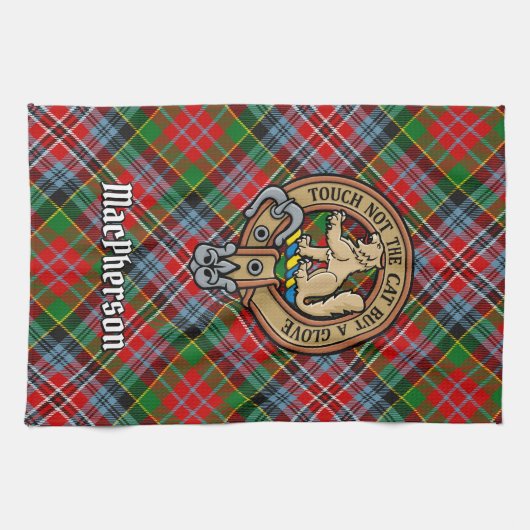 Clan MacPherson Crest over Tartan keukenhanddoek (Horizontaal)