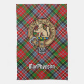 Clan MacPherson Crest over Tartan keukenhanddoek (Verticaal)