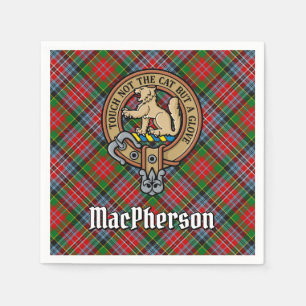 Clan MacPherson Crest over Tartan Servet