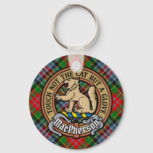 Clan MacPherson Crest over Tartan Sleutelhanger (Voorkant)