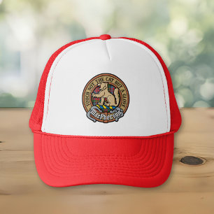 Clan MacPherson Crest over Tartan Trucker Hoed Pet