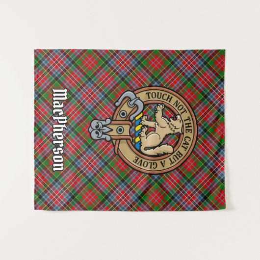 Clan MacPherson Crest over Tartan Wandkleed (Voorkant (horizontaal))
