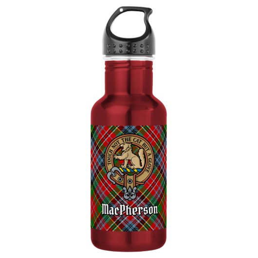 Clan MacPherson Crest over tartan Waterfles (Voorkant)